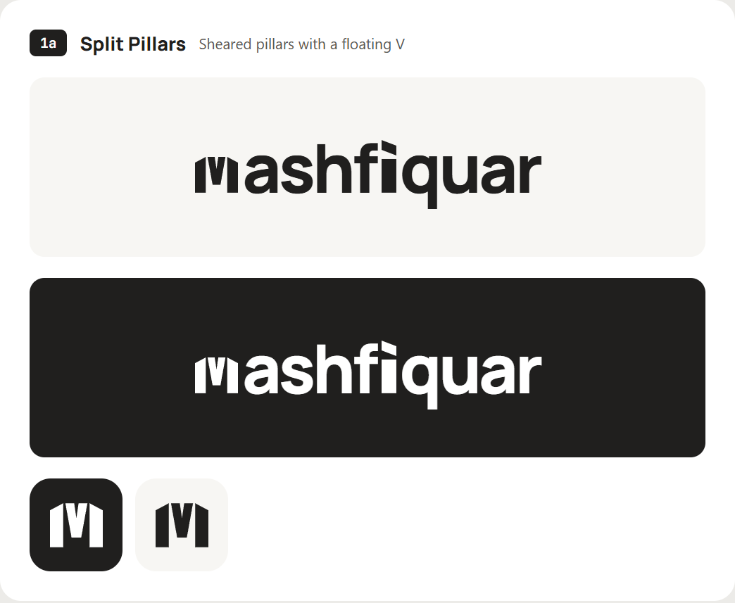 Logo exploration 1a, Split Pillars: sheared pillars with a floating V