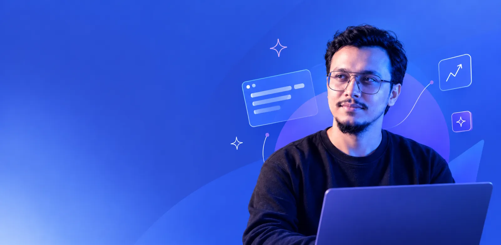 Mashfiquar Rahman at his laptop, surrounded by SEO and growth graphics